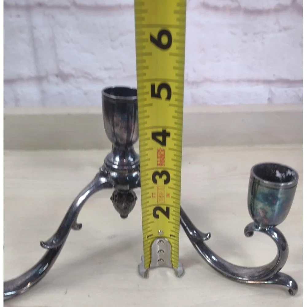 Vtg Pair Silver Plate Gothic Candelabras Candle Holders Patina Reed & Barton